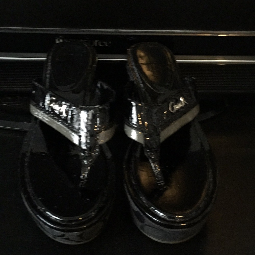 Authentic Jody Crinkle Black Wedge  Sandals.